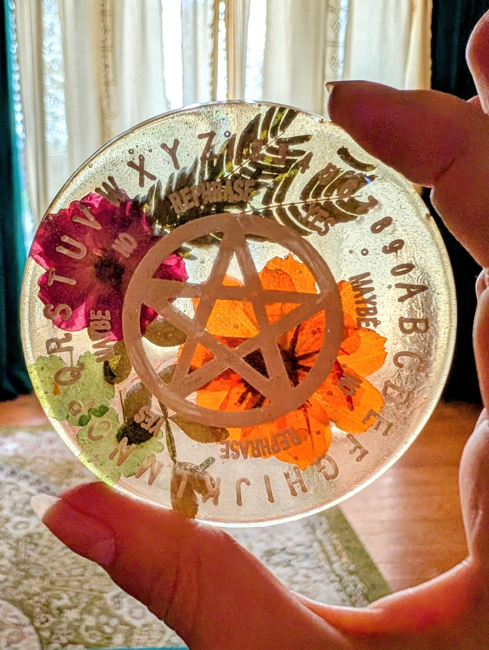 Handmade Resin Pendulum Answer Board With Real Pressed Flowers